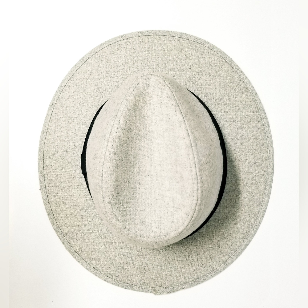 Brushed Wool Blend Heather Grey Fedora Hat Black Grosgrain Crown Ribbon S/M - Picture 7 of 11